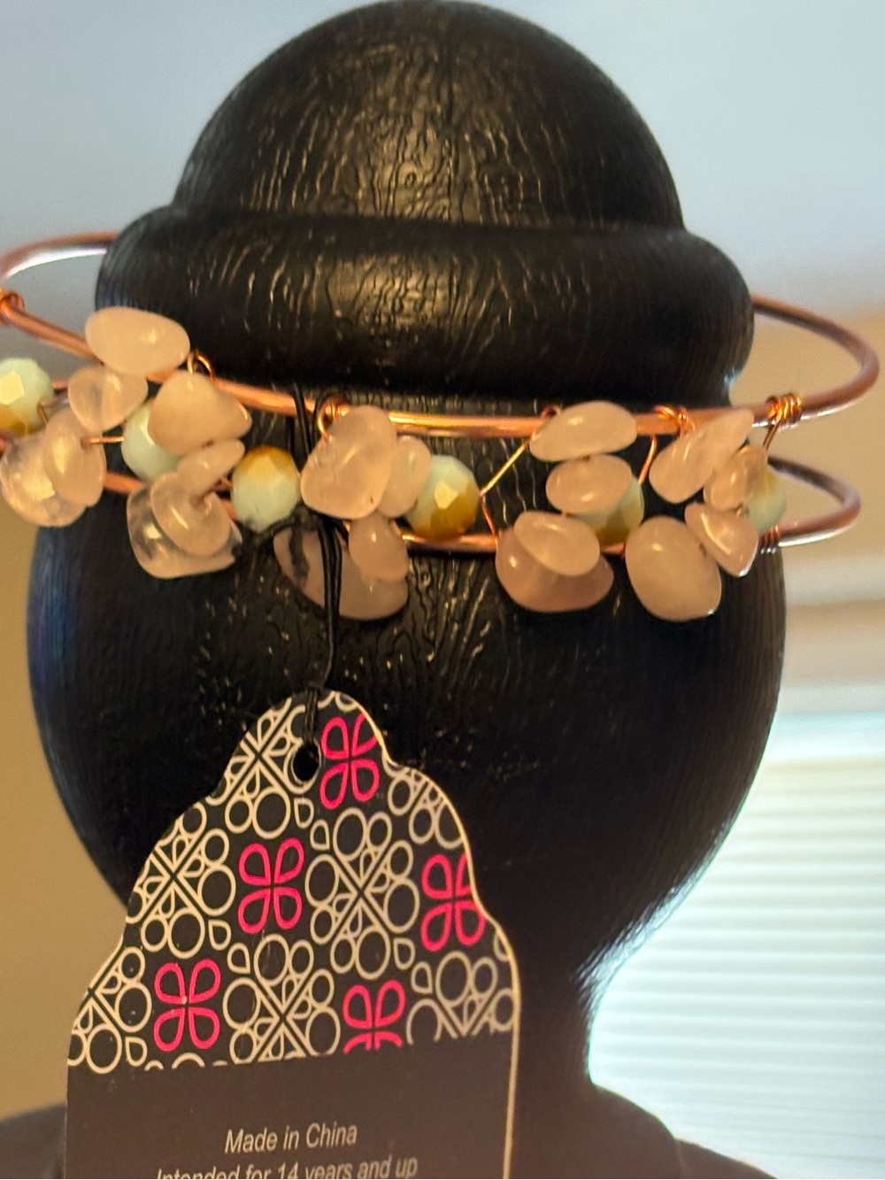 Beaded white Stone Wire Bangle Bracelet - women’s jewelry by paparazzi